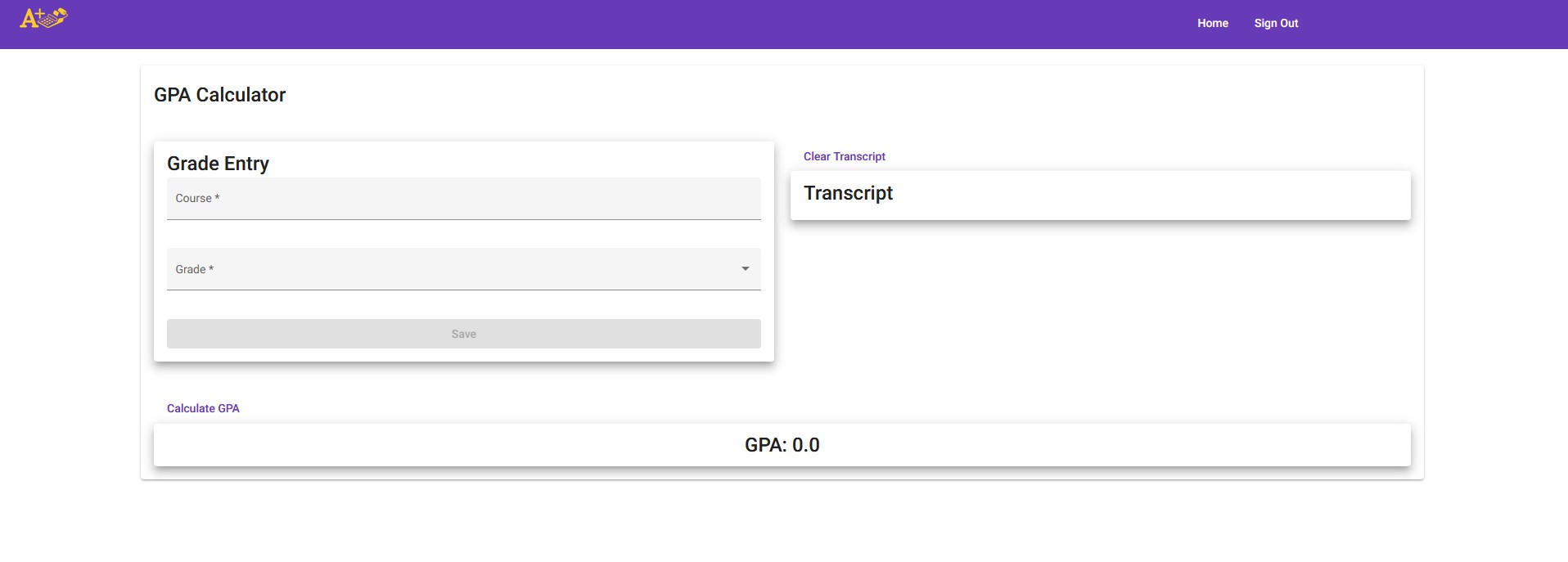 Screenshot of the GPA Calculator.